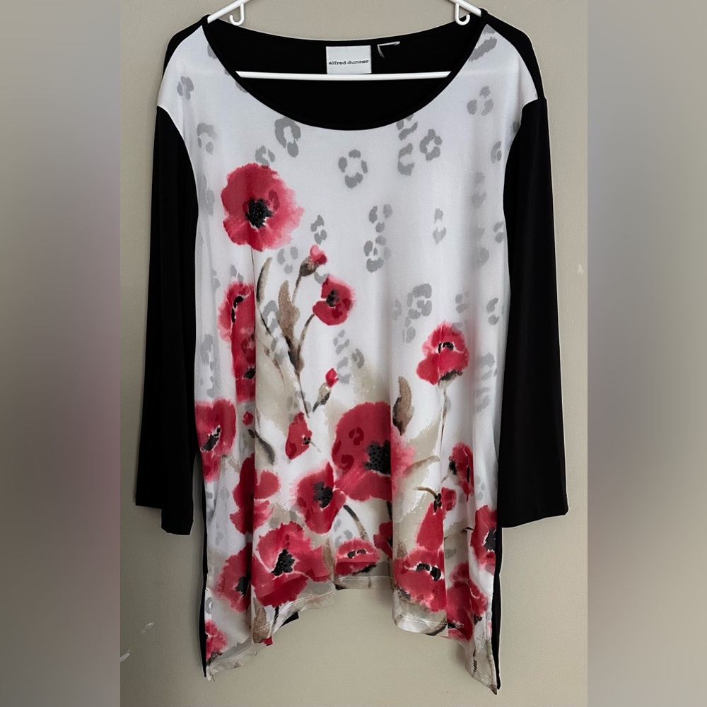 ALFRED DUNNER size 3X* Black and Red Floral Women's Tunic